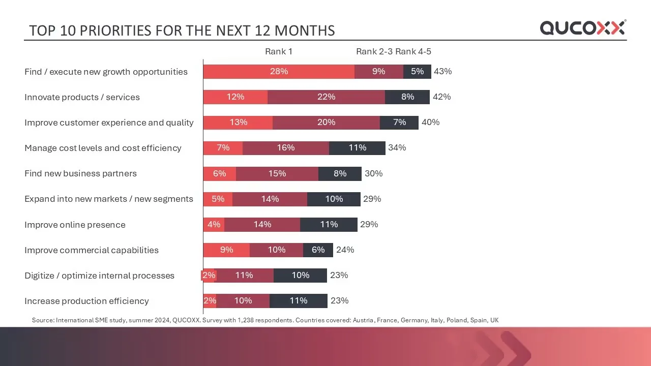 Chart: the ten priorities SMEs rank highest for the next 12 months