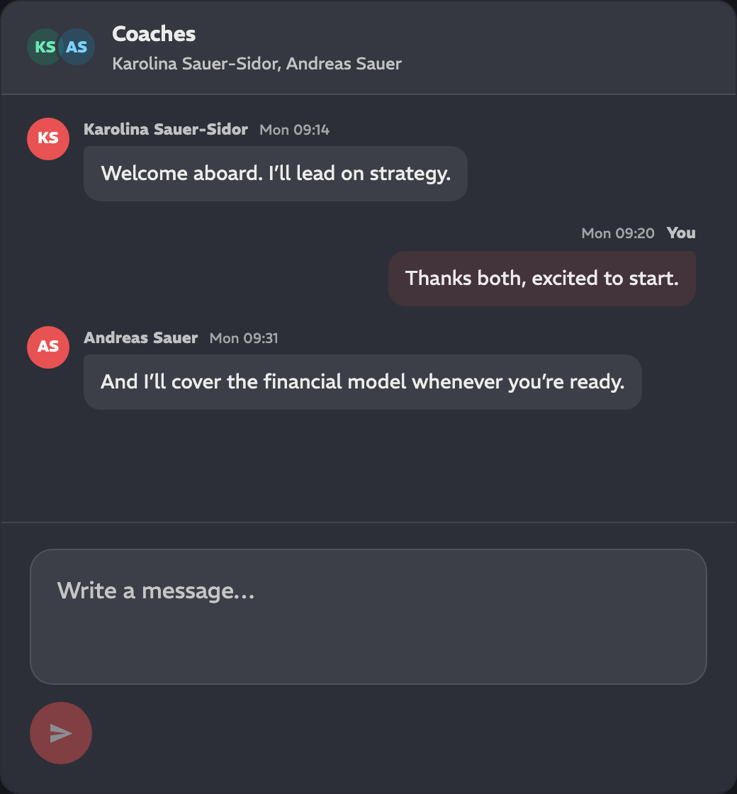 One shared thread with the people who know your business.