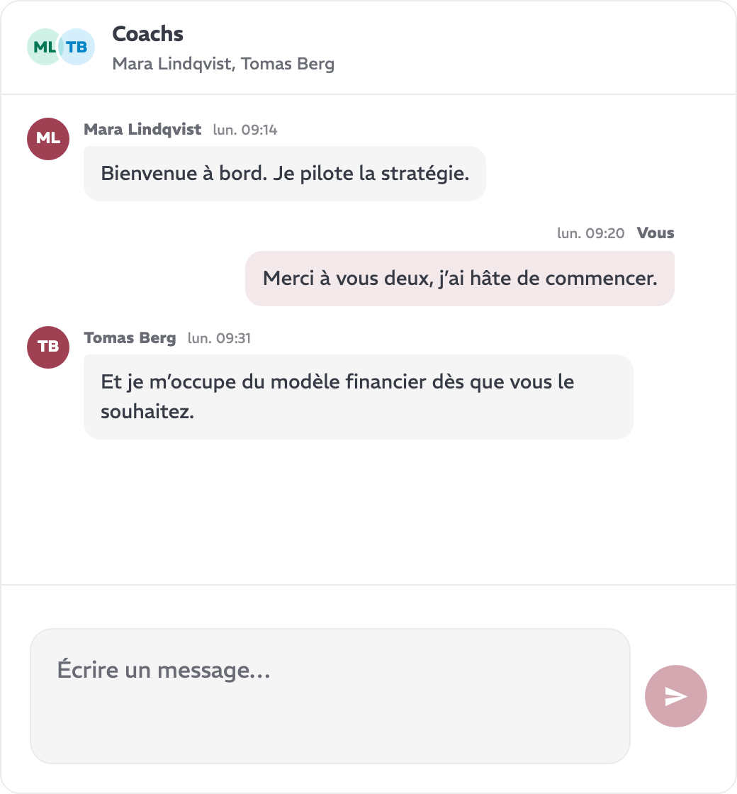 Un fil de discussion unique avec les personnes qui connaissent votre entreprise.