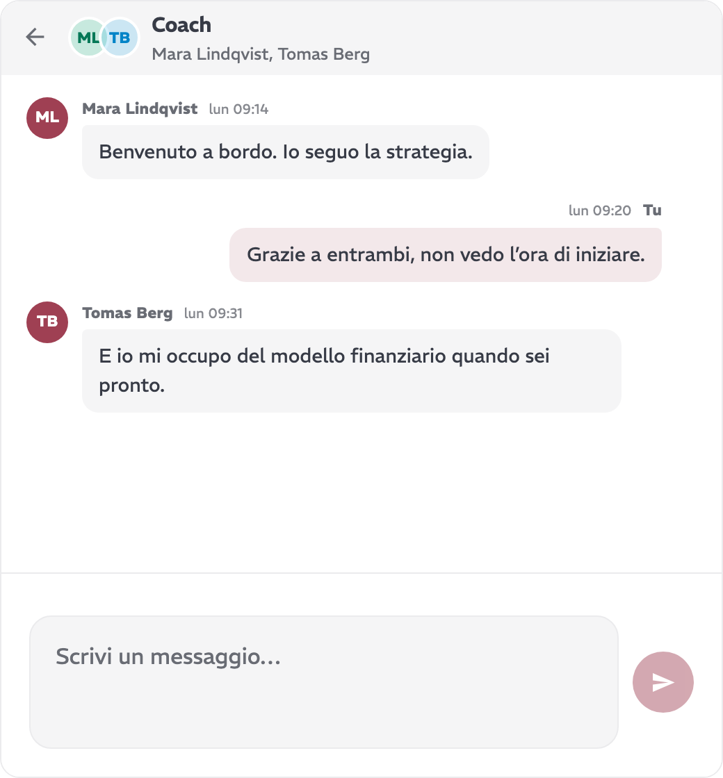 Un’unica conversazione condivisa con chi conosce la tua attività.