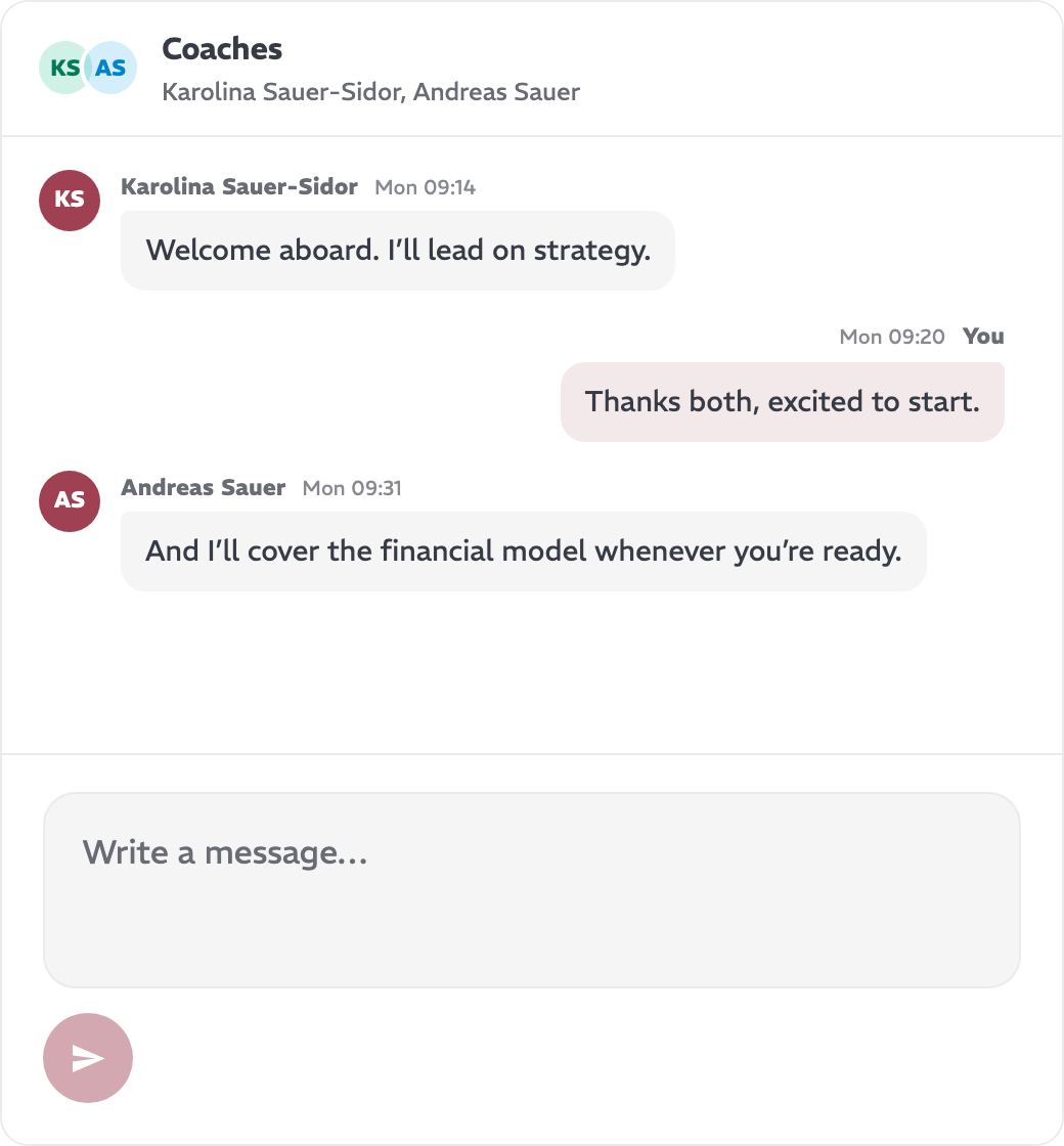 One shared thread with the people who know your business.