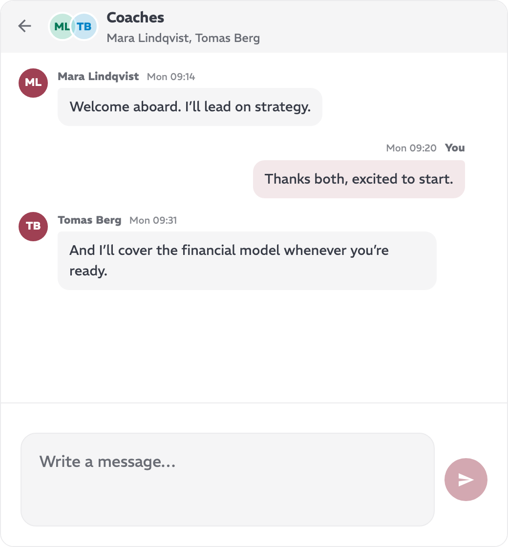 One shared thread with the people who know your business.